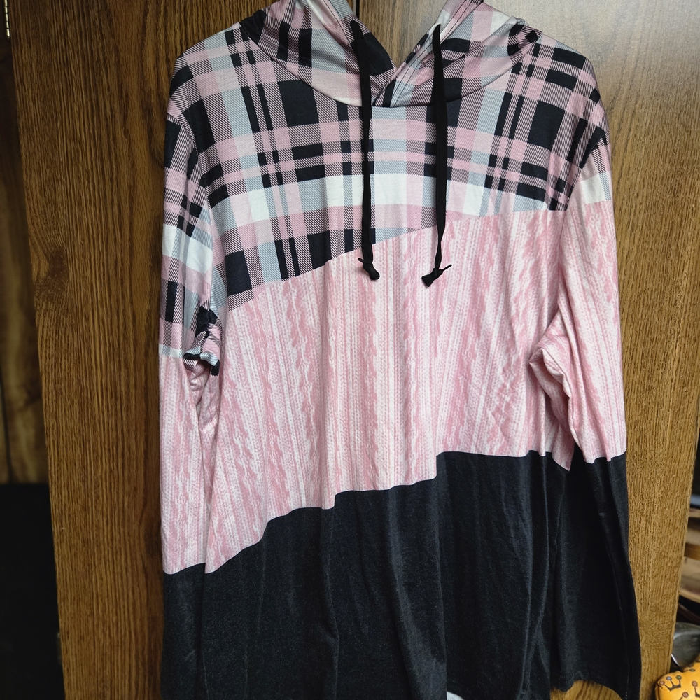 Pink And Black Plaid Lightweight Hoodie